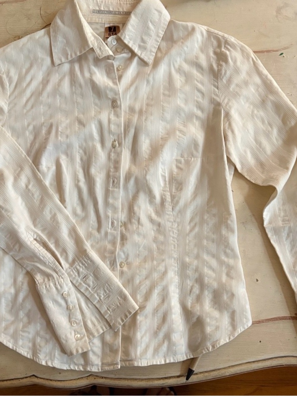 Italian maker. Women's White Button-Down Shirt with Subtle Stripe